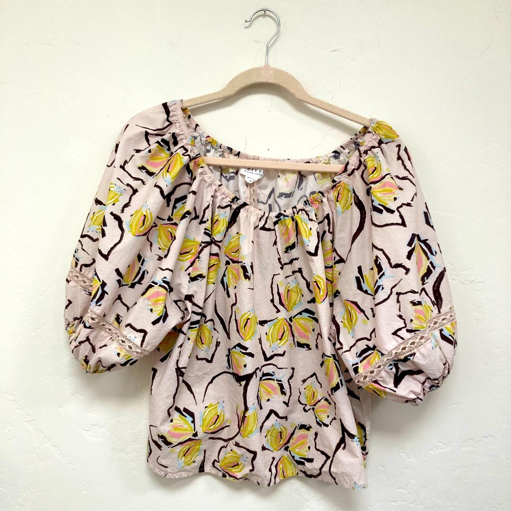 Velvet by Graham and Spencer Cotton Print Boho Peasant Off Shoulder Blouse Sz M